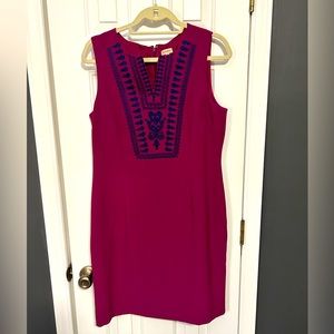Cremieux Size 10 Purple Dress with Blue Embroidery